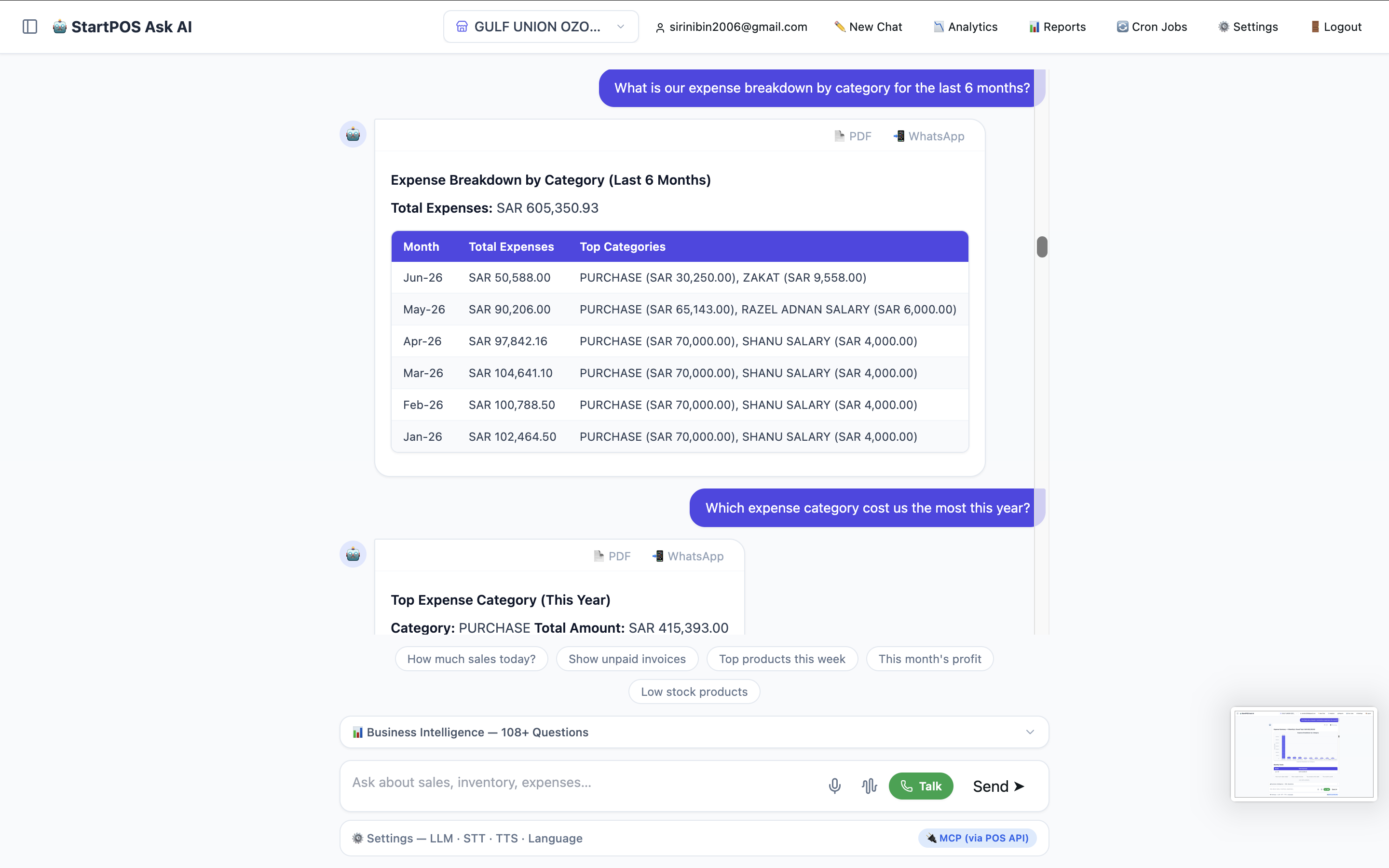 AI answer: Expense breakdown by category monthly